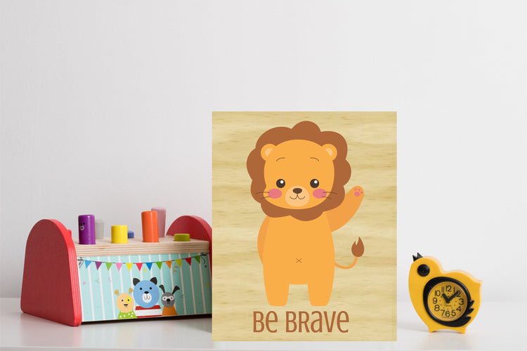 Lion Printed On Wood Nursery Wall Art Decor, Animal Room Print