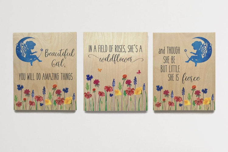 Wood Nursery Wall Art Decor, Girls Floral Room