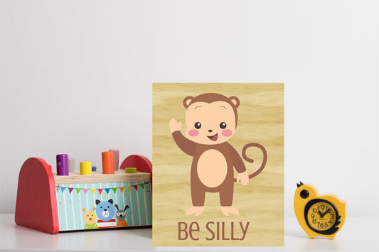 Monkey Printed On Wood Nursery Wall Art Decor, Animal Room Print