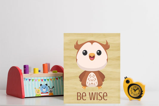 Owl Printed On Wood Nursery Wall Art Decor, Animal Room Print