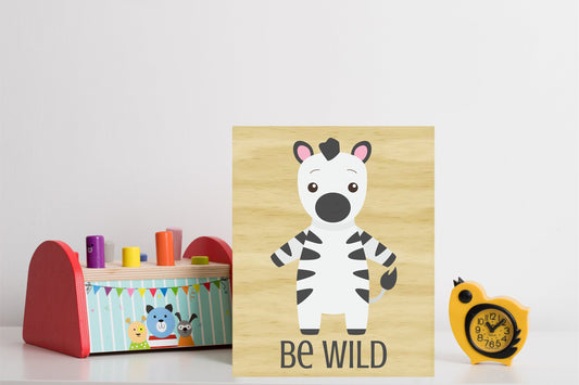 Zebra Printed On Wood Nursery Wall Art Decor, Animal Room Print